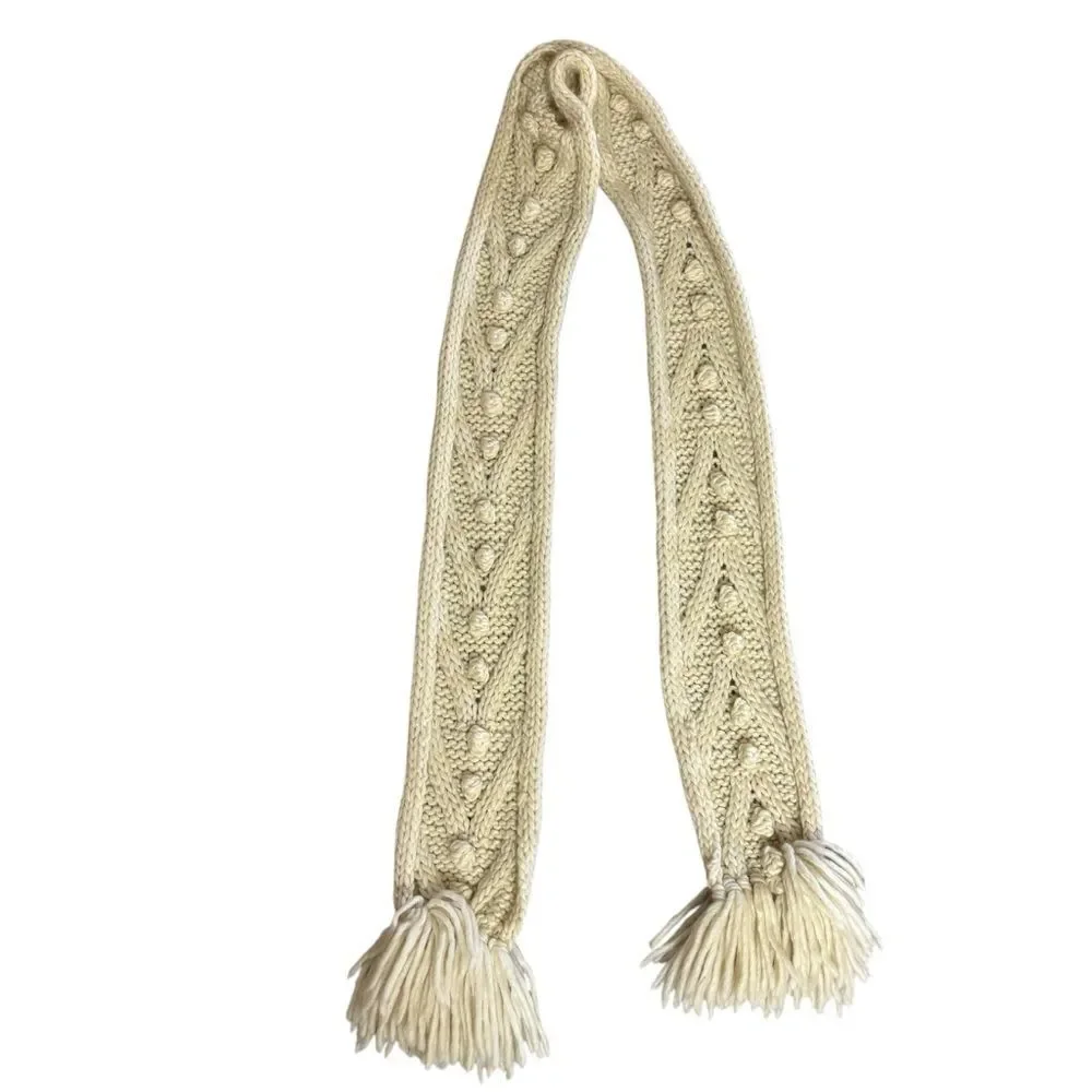 Vintage Y2K Abercrombie Cream Wool Blend Long Scarf Pom Pom & Fringe Details
